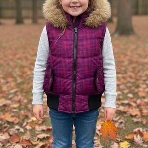 Girl’s Quilted Vest w/Hood Faux fur